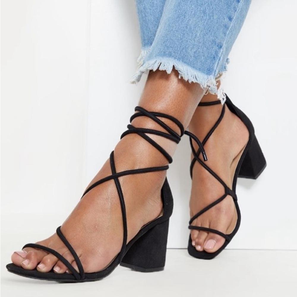 Pretty Little Thing Black Lace Up Heels